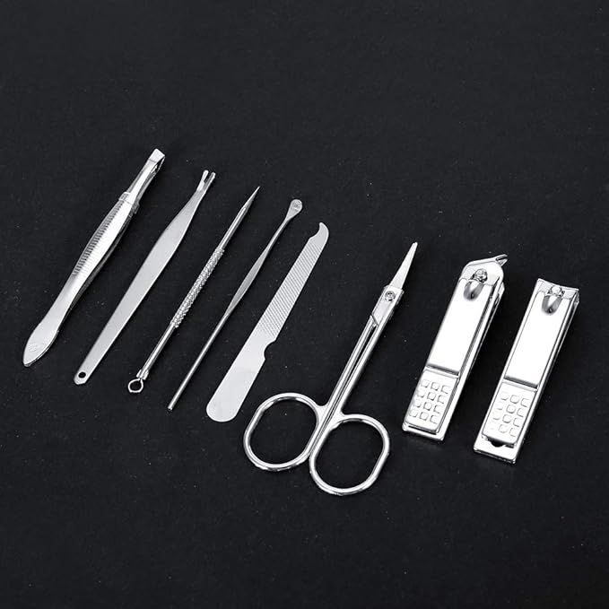Nail clip set, etiquette set, grooming set, nail clippers, scissors, tweezers, grooming kit, convenient to carry, storage case included, stainless steel, 8-piece set, black - BeesActive Australia