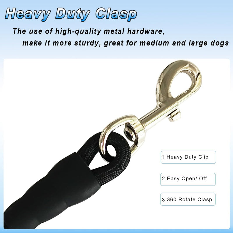 18 Inch Short Dog Leash + Traffic Pet Lead, Strong Nylon + Padded Handle + Well Made Clasp, Great for Medium and Large Dogs Training Walking (Black) 18 Inch black - BeesActive Australia