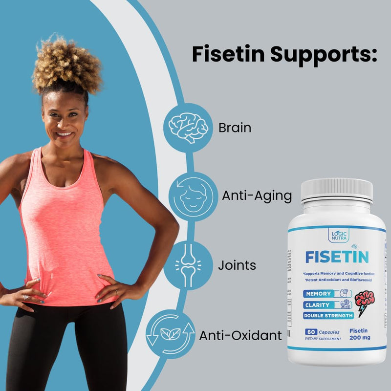 Fisetin Double Strength - Fisetin Supplements 200 mg - Non-GMO, Vegan, & Gluten Free - 60 Capsules - Potent Antioxidant Supplement for Wellness Support