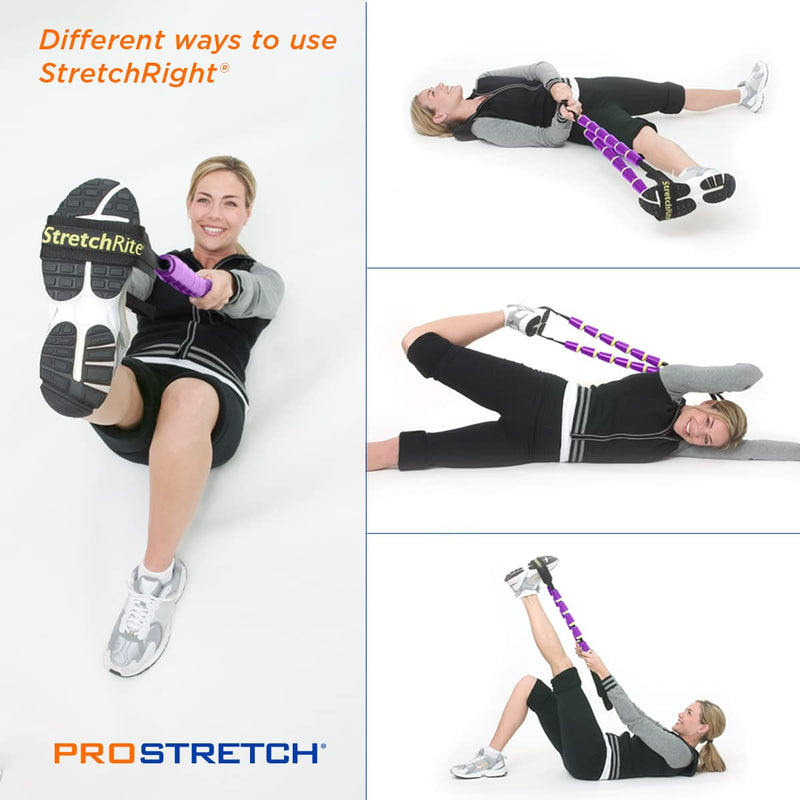 StretchRite Physical Therapy Full Body Stretching Strap with Patented Easy Grip Handles for Sore and Tight Muscles, Includes Coaching Guide (Purple/Yellow) Purple/Yellow