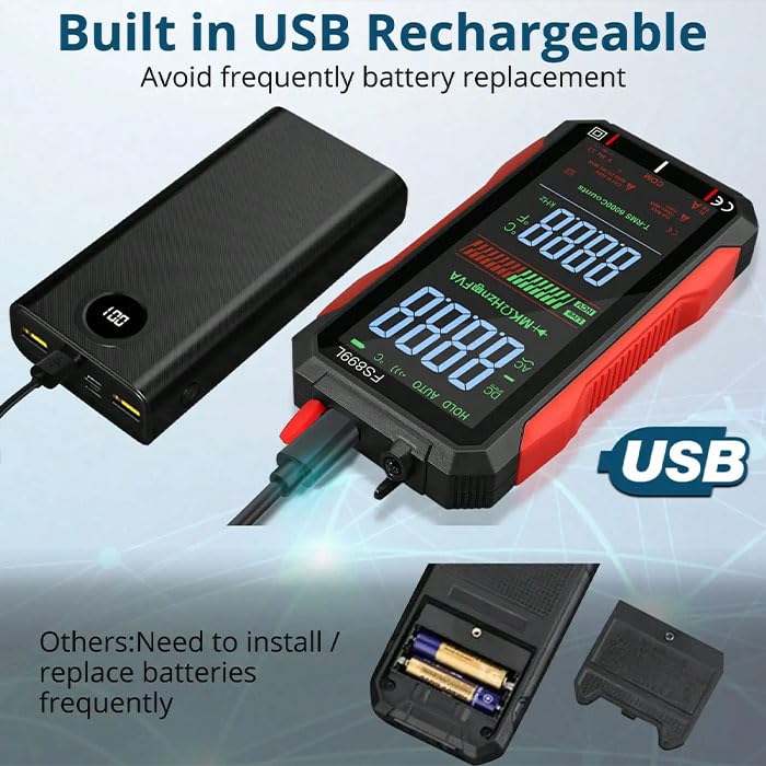 USB Rechargeable Digital Multimeter 6000 Counts Large Color Screen & Backlight FS899L Smart Auto Ranging Multimeter True RMS Digital Voltmeter Multi Meter Digital Tester for Automotive Home - BeesActive Australia
