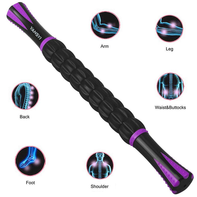 YANSYI Professional 9-Roller Deep Tissue Massage Stick - Portable Muscle Recovery Roller for Athletes, Relieves Post-Workout Soreness & Leg/Back Pain - Portable Physio Tool (Purple) Purple