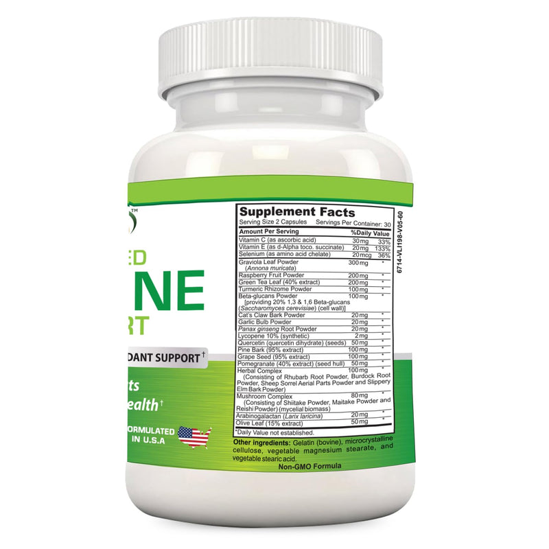 Immune Support Supplement – Antioxidant Complex for Immune System Health | Red raspberry, pomegranate, pine bark, grape seed & green extracts, rich in polyphenols & lycopene, superior antioxidant