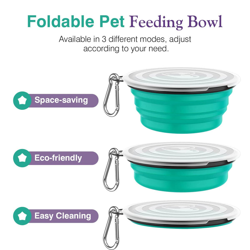 Pawaboo Collapsible Dog Bowls 2 Pack, Silicone Feeding Watering Bowls with Lids & Carabiners for Dogs Cats, Portable Water Feeder Food Bowl for Walking Traveling Home Use, 1000ml, Violet+Turquoise 1000ml(Pack of 2) - BeesActive Australia