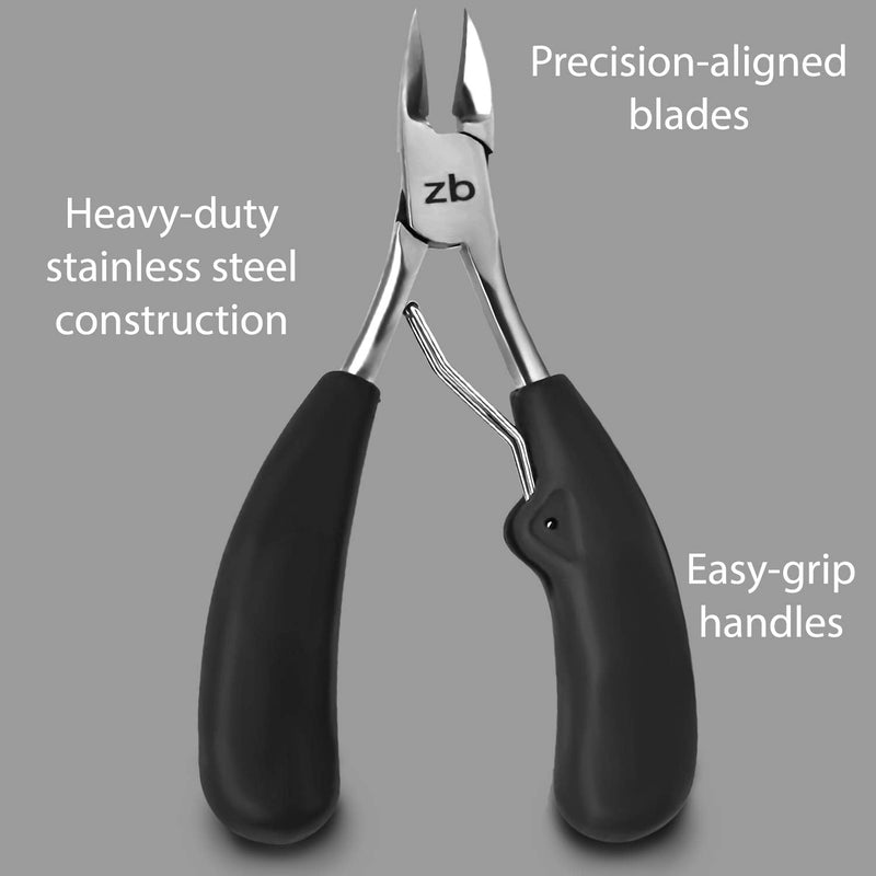 Zizzili Basics Toenail Clippers for Thick or Ingrown Nails – Large Easy-Grip Handle - Heavy Duty, Sharp Stainless Steel Nippers for Seniors & Home Pedicure Care Black Handle