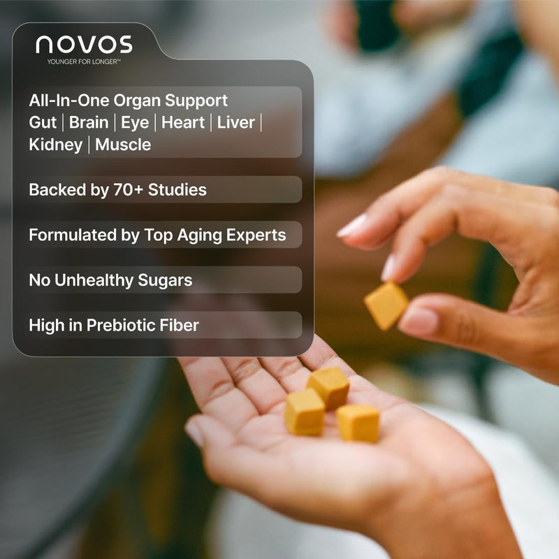 Novos Vital Organ Support Chews, Tropical Flavor, 30 Servings | All-in-One Organ Support, Nattokinase Gummies, Lutein and Zeaxanthin, Gut Support, Brain, Eyes, Heart, Liver & Kidneys
