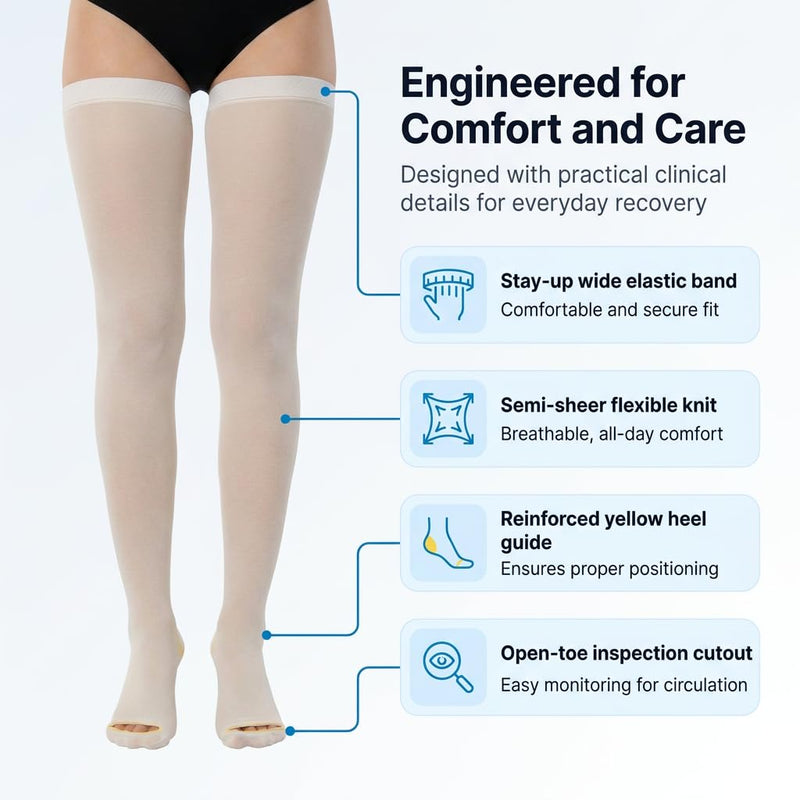 Anti Embolism Compression Stockings, Thigh High Unisex Ted Hose Socks 15-20 mmHg Moderate Level Large