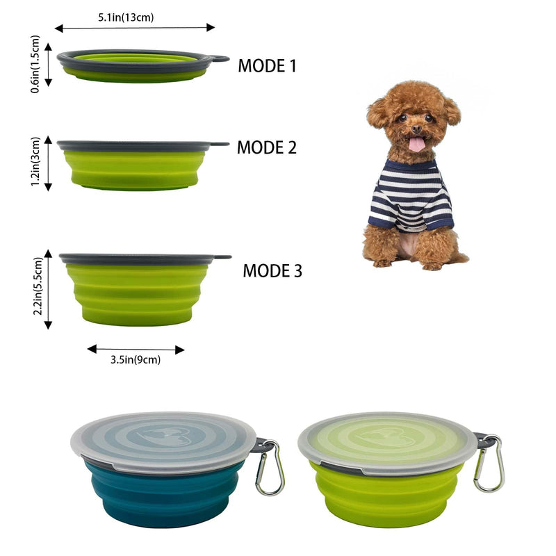 Small Collapsible Dog Bowl 12oz,2 Pack Portable and Foldable Pet Travel Bowls Collapsable Dog Water Feeding Bowls Dish with 2 Carabiners & Lids for Dogs Cats and Small Animals (Blue+Green+Grey, 350ml) Blue+Green+Grey - BeesActive Australia