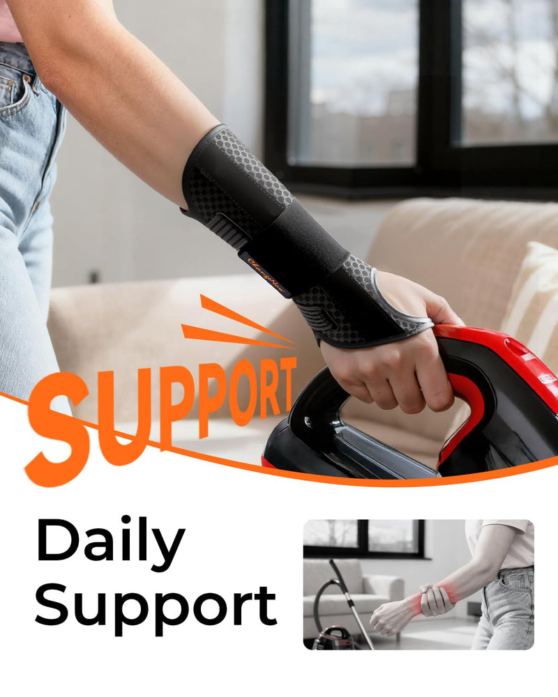 Carpal Tunnel Wrist Brace for Women&Men, [Ultra Breathable & Upgraded Support] Night Wrist Support with Metal Splints Fit Right Hand, Rigid Hand Brace for Tendonitis, Sprain, Arthritis, Pain Relief(Black, S/M, Left Hand) Black