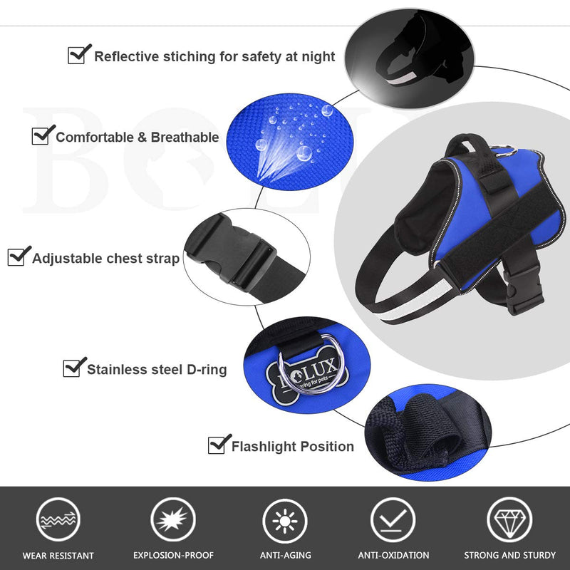 Bolux Dog Harness, No-Pull Reflective Dog Vest, Breathable Adjustable Pet Harness with Handle for Outdoor Walking - No More Pulling, Tugging or Choking (Blue, S) Small (Pack of 1) Blue - BeesActive Australia