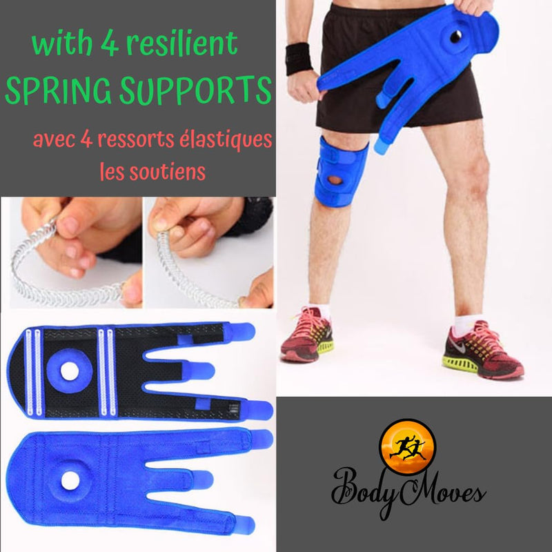 BodyMoves Kid's Knee Brace Support Plus Hot and Cold Ice gel Pack for stabilizing patella meniscus tear ligament injury prevention (SPORTY BLACK) SPORTY BLACK