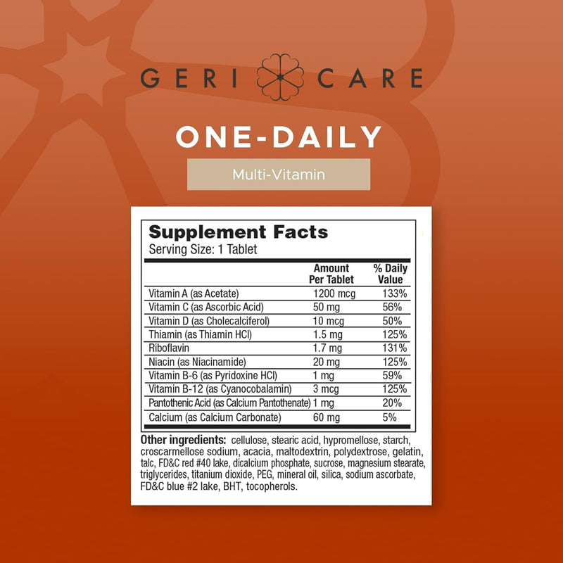 GeriCare One-Daily Multi-Vitamin Tablet, 100 Count Adult Multivitamin Supplement | Easy-to-Take Dietary Supplement with Vitamins A, C, D3, B, Calcium| Vitamin & Mineral Complex (2 Pack) 100 Count (Pack of 2)