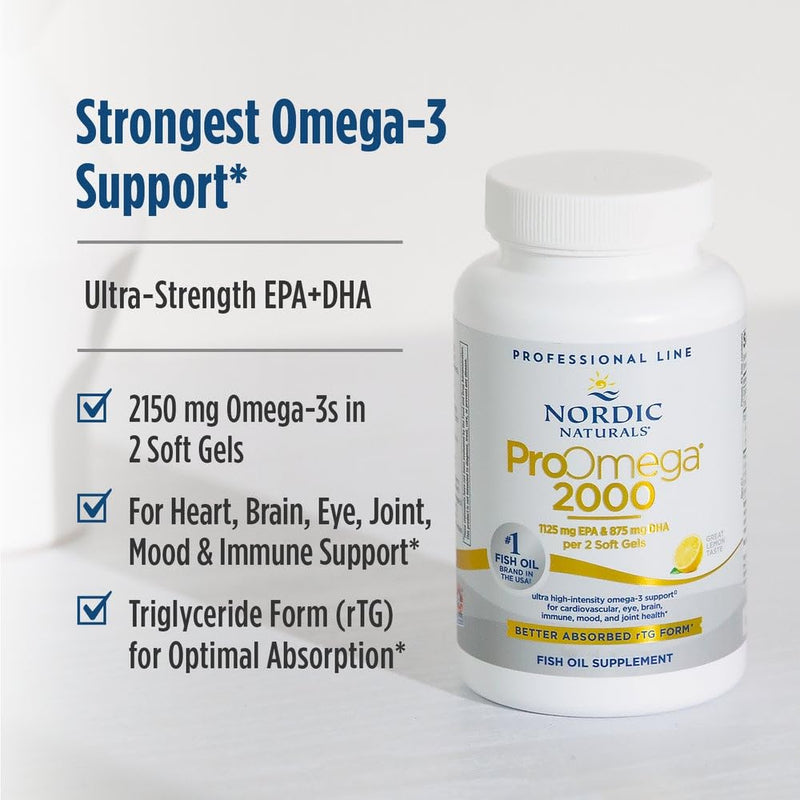 Nordic Naturals ProOmega-3, 2150 mg, EPA & DHA Fish Oil, Lemon - 90 Count | Ultra high-potency EPA & DHA fish oil supports brain, heart, eye & immune health. 2150 mg omega-3. Non-GMO. 45 servings 90 Count (Pack of 1)