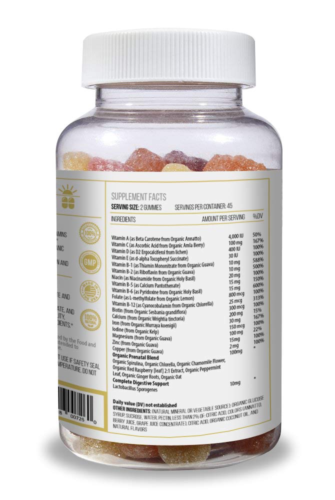 Actif Prenatal Gummies with 25+ Organic Vitamins and Organic Herbal Blend - Non-GMO, 100% Vegetarian, 90 Count, Made in USA