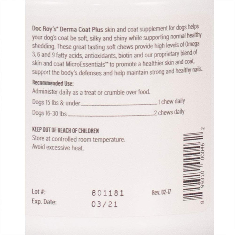 Revival Animal Health Doc Roy's Derma Coat Plus Skin & Coat Supplement for Small Dogs- 120 ct Chews - PawsPlanet Australia