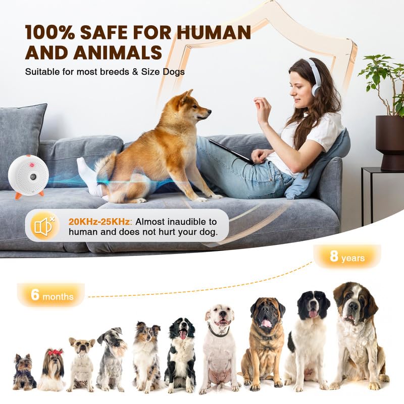 Dog Bark Deterrent Devices, Indoor Barking Dog Deterrent, 33FT Anti BarkingDevice for Dogs, Indoor Bark Control for Dogs Rechargeable BarkBox Stop Barking, White