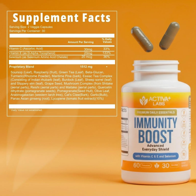 Immunity Boost, Vitamin C, E & Selenium Immune Support | Herbal Antioxidant Complex, Gut & Energy Balance Support, Non-GMO, Sugar Free, Vegan, 60 Capsules 60 Count (Pack of 1)
