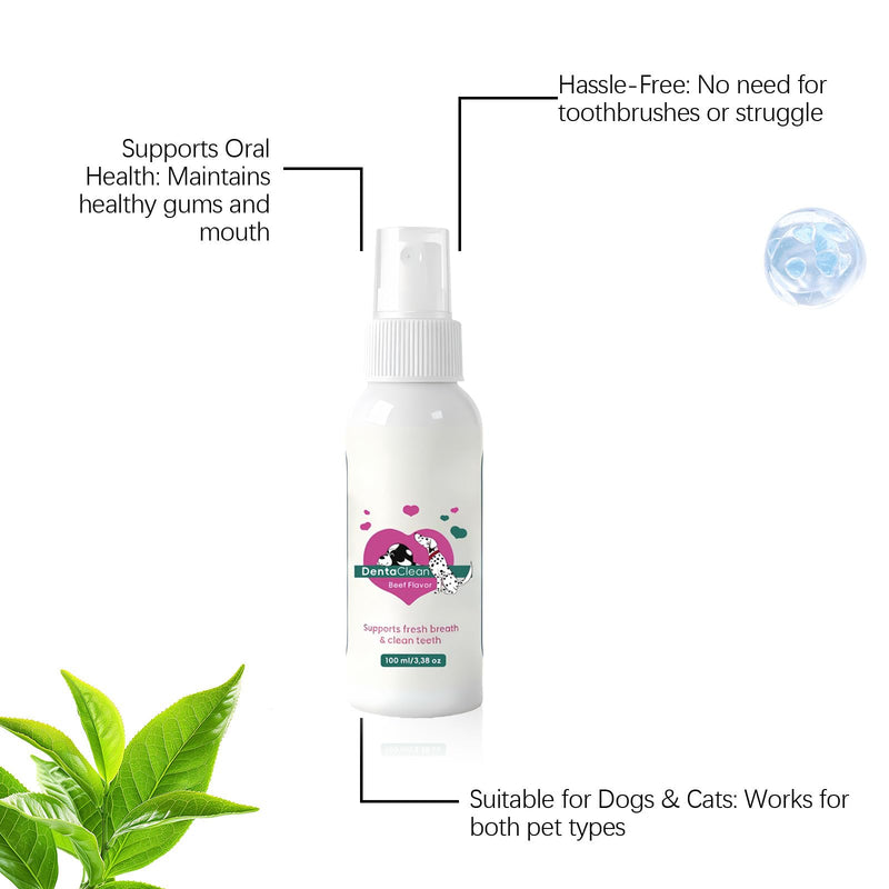 DentaClean Spray for Dogs & Cats - No-Brush Plaque & Tartar Remover, Breath Freshener for Daily Dental Hygiene, Easy Spray Formula for Gum Health, Natural & Non-Irritating, 100ml