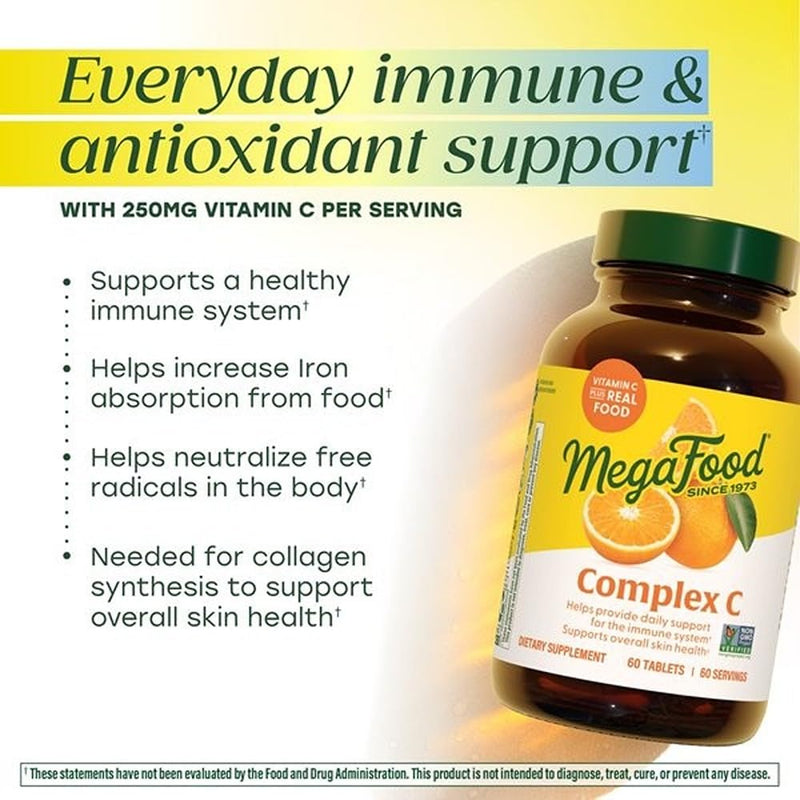 MegaFood Complex C, Vitamin C Immune Support Supplement, 180 Tablets | Daily Support for a Healthy Immune System, 250mg Vitamin C per serving, Plus Real Food, Non-GMO, Vegan, 180 Servings 180 Count (Pack of 1)