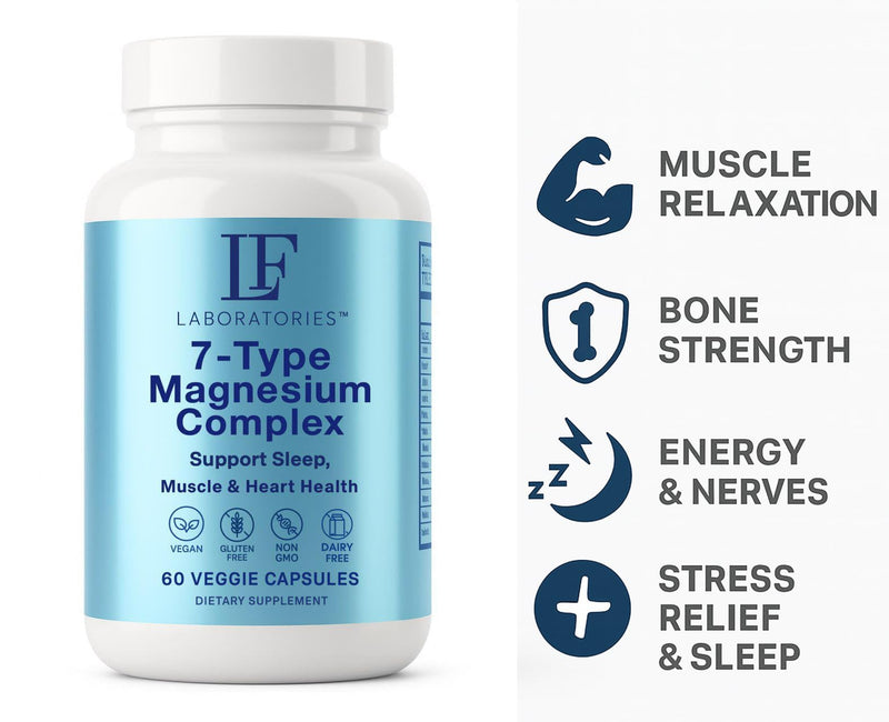 Magnesium Complex 7-in-1 with Vitamin B6 – High Absorption Blend for Sleep, Stress Relief & Muscle Recovery – 7 Forms Magnesium Supplement – Calm Mood Support – 60 Vegan Capsules – LF Laboratories 1