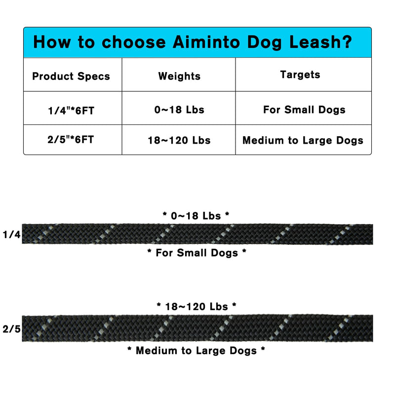 Slip Lead Dog Training Leash, Comfortable Padded Handle, Strong Rope for Large, Medium Dogs, No Pull Leash with Reflective Thread (Black, Small(1/4" - 6FT) Small(1/4" - 6FT） Black - BeesActive Australia