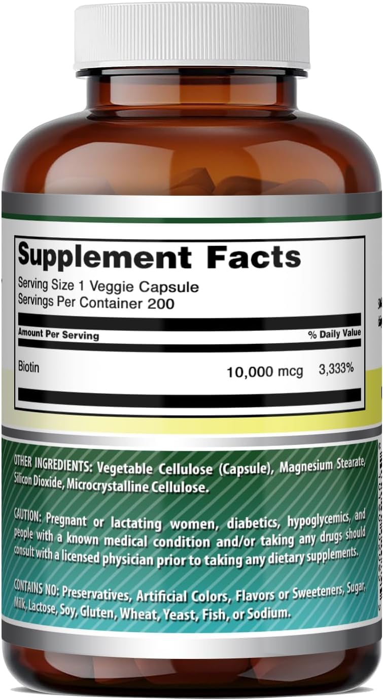 Amazing Formulas Biotin 10000 Mcg Vegetarian Capsules | Vitamin B7 Supplement | Non-GMO | Gluten-Free | Made in USA (200 Count | 2 Pack) 200 Count | 2 Pack