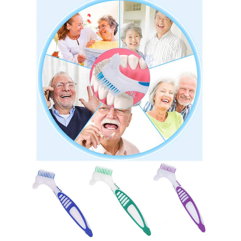 3 Pcs Denture Cleaning Brush Portable Cleaning Brush False Teeth Brushes for Denture Care Denture Cleaner with Multi-Layered Soft Bristles and Dual Angled (QIUTINGD-01) - BeesActive Australia