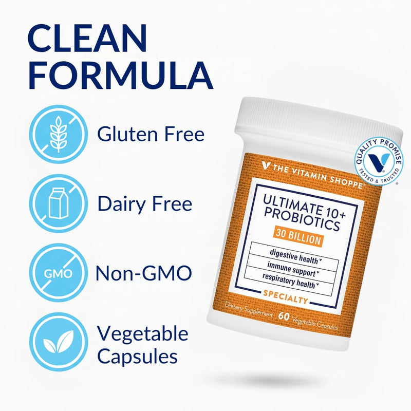 The Vitamin Shoppe Brand Ultimate 10+ Probiotics, 13B CFUs, 60 Capsules | Digestive & Immune Support, Multi-Strain Probiotic Supplement for Men & Women, Gluten Free, Non GMO, Vegetarian 60 Count (Pack of 1)