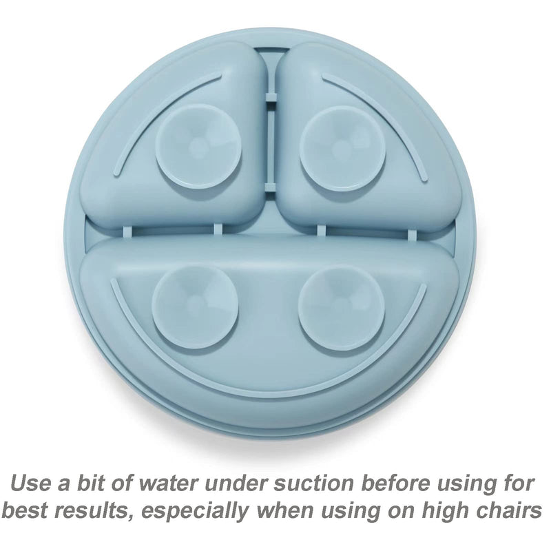PandaEar Divided Unbreakable Silicone Baby and Toddler Plates - 3 Pack - Non-Slip - Dishwasher and Microwave Safe - Silicone (Blue Green Brown) Blue Green Brown - BeesActive Australia