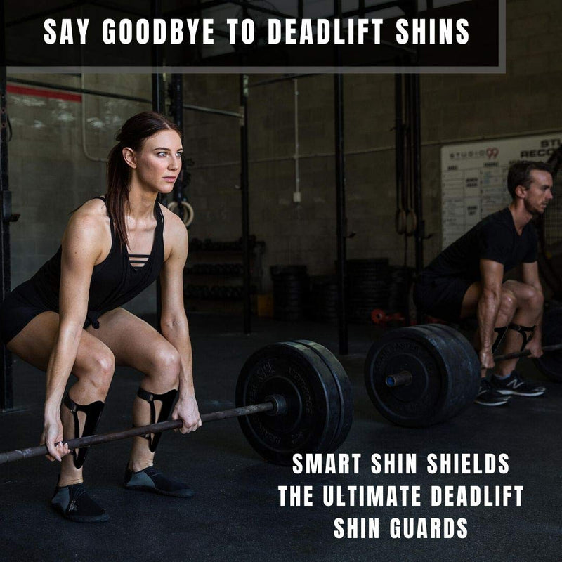 Deadlift Shin Guards, Box Jump Shin Guard Protector, Smart Shin Shields best workout protection for Deadlifts, CrossFit, Weightlifting, Powerlifting, Jumps, 2.5 mm hard bearing grade plastic Pair of 2