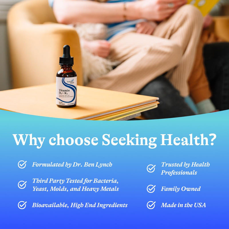 Seeking Health Vitamin D3 + K2 Drops - Liquid Vitamin D & K Supports Immune System Function & Bone Health - Aids Calcium Absorption - Aids Healthy Blood Flow & Circulation - 1 Fl oz (30 ML)