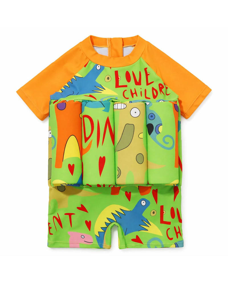 Floatie Swimsuit for Toddlers Boys Girls Floating Bathing Suit Baby Kids Float Learn to Swim Suit Floatation Beach Pool 1-6Y 5-6 Years Green Dinosaur