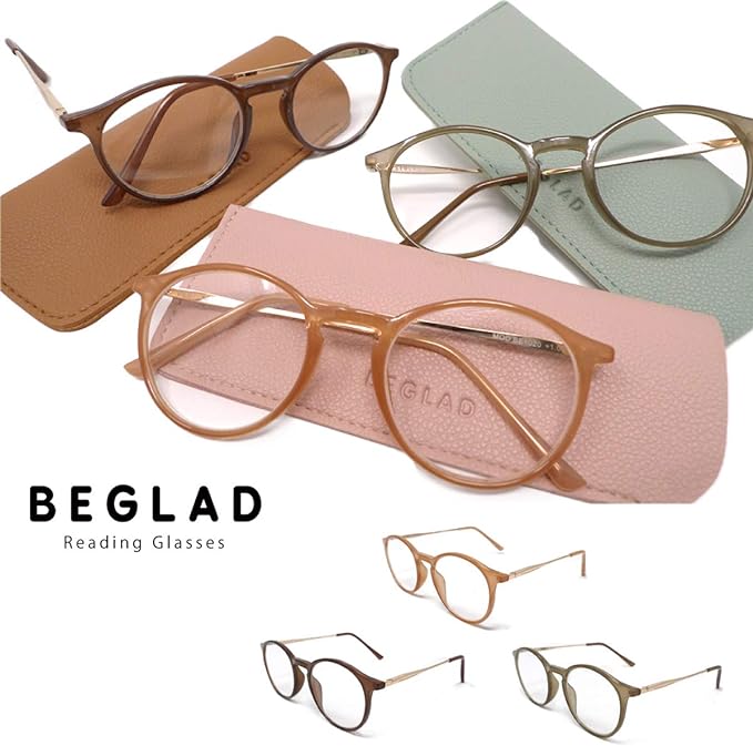 [Bigrad] Stylish reading glasses with case BE1020 3 colors Trendy colors and Boston shape are fashionable The light color of the case is cute -  Australia