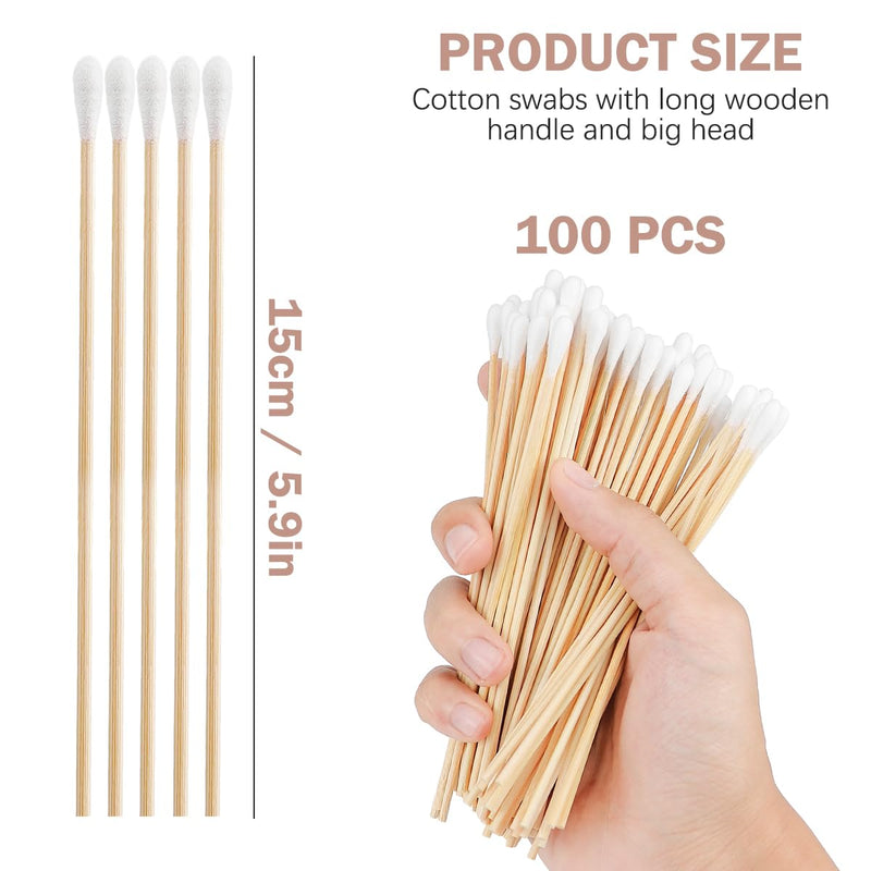 Cotton Buds Wooden Cotton Pack of 100 Dog Cotton Buds Applicator Dog Cotton Buds Ear Cleaner Long Wooden Handles Cotton Buds for Pets Dogs Cats 15 cm