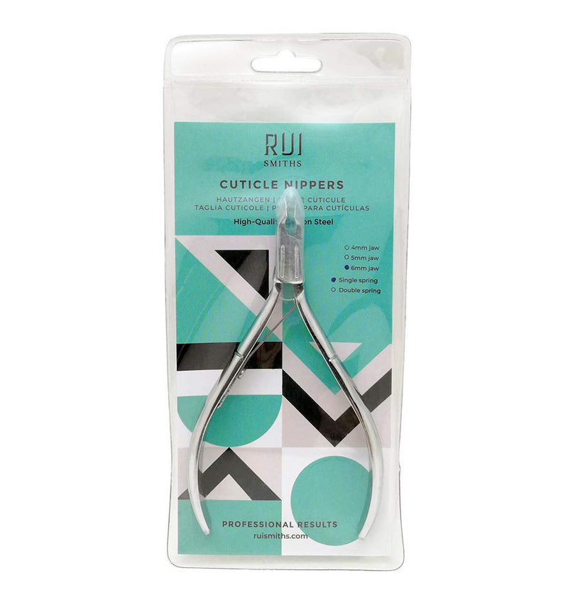 Rui Smiths Carbon Steel Cuticle Nippers - Professional Carbon Steel French Handle - 6mm Jaw, Single Spring
