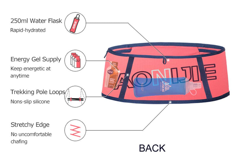AONIJIE Lovtour Running Belt Waist Pack, Flip Waist Belt,with 250ml Soft Water Bottle Free and Lightweight for Marathon Climbing Jogging Cycling Workout Fitness Mobile Phone Holder BLACK S-M
