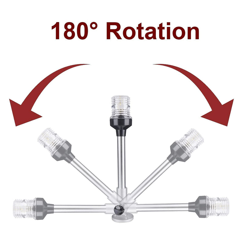 12 inch 3 Nautical Mile Navigation Anchor Lights All Round 360° White LED With Aluminum Base and Tube, Extra LED Bulb Included, 12-24V 12 Inch Foldable