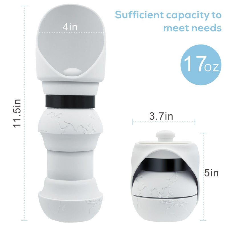18 OZ Foldable Silicone Dog Water Bottle 500ML- Portable Outdoor Pet Hydration Solution, Leak-Proof, Easy to Carry, Perfect for Hiking, Travel, and Walking(Grey, 550ML) Grey - BeesActive Australia