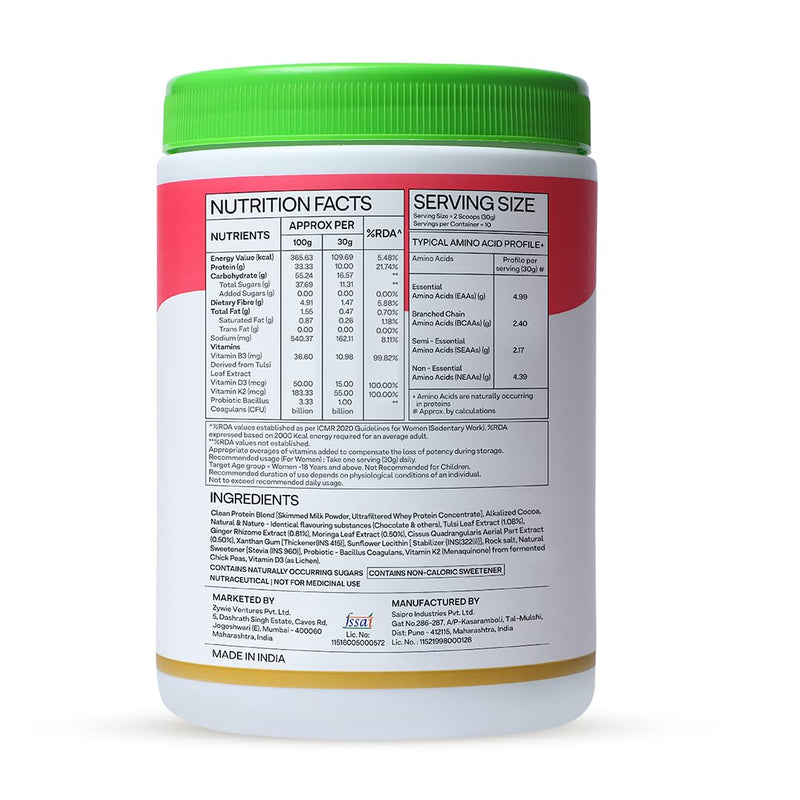 OZiva Daily Protein Activ for Women | Best Protein Powder for Women with 120g Protein, Probiotics, Shatavari for Increased Energy Levels, Bone Health and Hormonal Balance (Chocolate 300 g)
