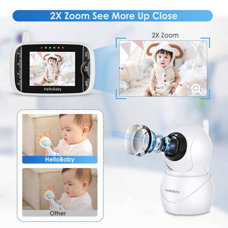 HelloBaby Monitor with Camera and Audio, IPS Screen LCD Display Video Baby Monitor No WiFi Infrared Night Vision, Temprature Screen Lullaby, Two Way Audio and VOX Mode (HB66pro) HB66pro - BeesActive Australia