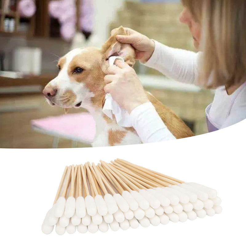 100Pcs Cotton Buds for Dogs and Cats, 6 Inch Long Qtips, Professional Dirt Removal Bamboo Stick Pet Lengthen Cotton Swabs for Cleaning Dog and Cat Ears, Apply Medicine, Clean Wound - PawsPlanet Australia