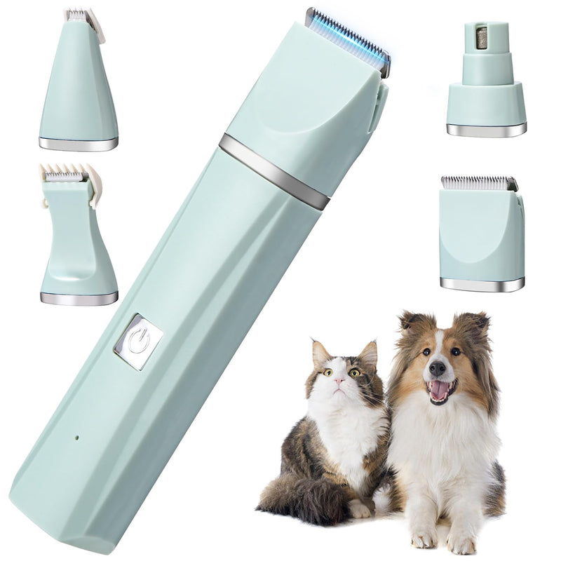 Birshe Clipper Dog Cat 4 in 1 Dog Clipper Professional Clipper Electric Pet Hair Clipper Set Dog Paw Trimmer with 4 Trimmer Heads for Dogs Cats Paws Face Body Green - BeesActive Australia