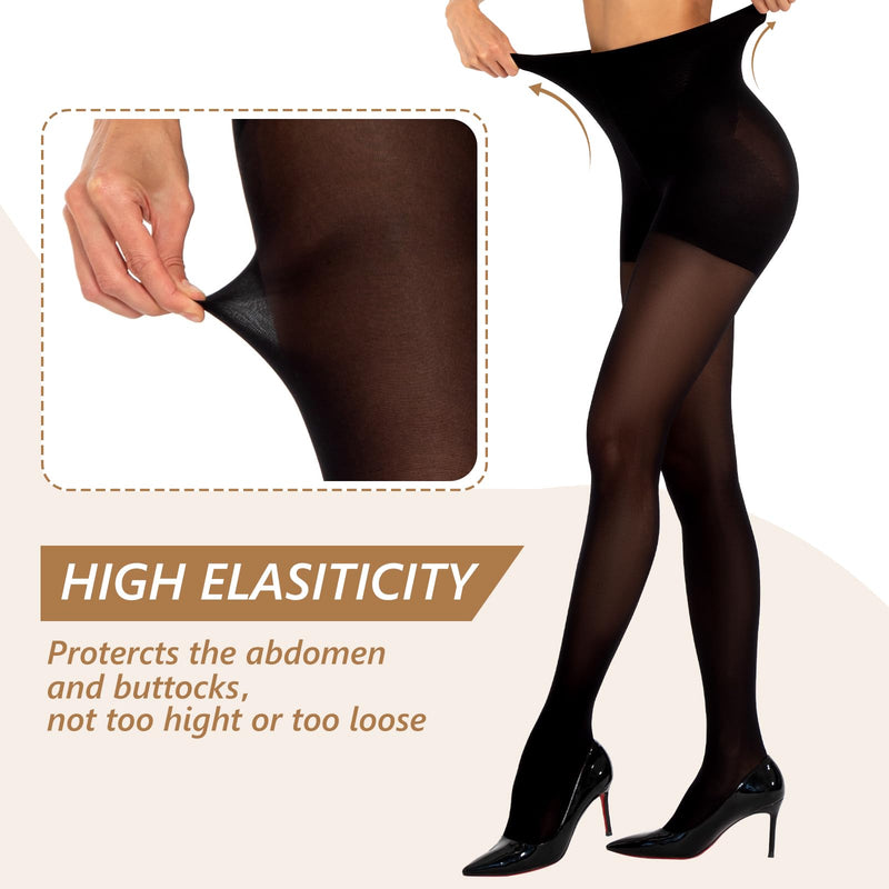 MANZI 2 Pairs Compression Pantyhose for Women Shaping Black Tights 10-15mmHg Support 50D Opaque Stockings Small