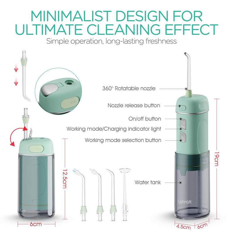 VOYOR-HEALTH Portable Water Flosser Cordless, Mini Travel Oral Irrigator with Telescopic Water Tank, IPX7 Waterproof Water Dental Flosser for Teeth Cleaning Braces & Dental Care WF510 (Light Green) Light Green