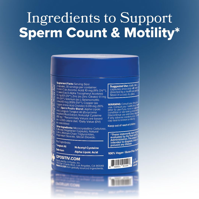 O Positiv Preggo Sperm Health Capsules for Men - OBGYN-Formulated for Improved Sperm Count & Motility with Tongkat Ali, NAC, Alpha Lipoic Acid ‚Äì Male Reproductive Health, 60 Count (Pack of 1)