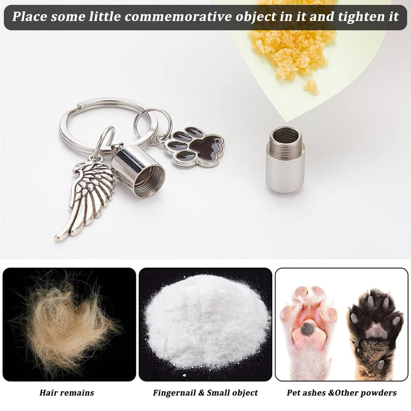 nbeads Pack of 2 pet memorial urn keychains, dog paw wings ashes memorial keychain pet memorial ashes holder keychain pet keepsake memorial