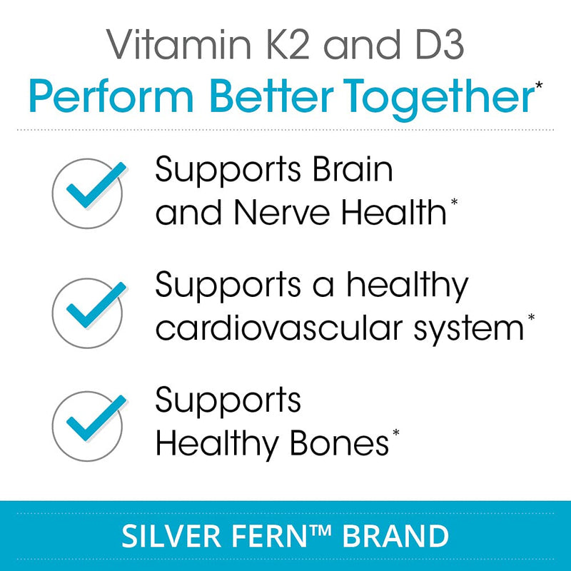 Silver Fern Vitamin K2-D3 Supplement Brand - Natural, Non-Synthetic - K2-7 | Menaquinone-7 (MK-7) - D3 as cholecalciferol - Bone, Heart & Energy Support (1 Bottle - 30 Capsules - 30 Servings) 30 Count (Pack of 1)