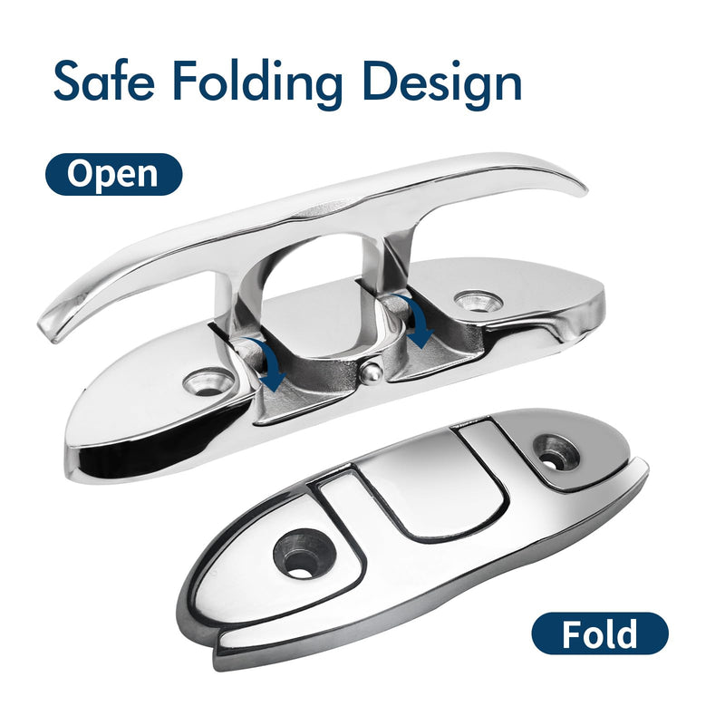 Stainless Steel Boat Cleat, 4.5" / 6" Marine Grade 316 Folding Cleats with Backing Plates, Flip Up Cleat for Dock Kayak Sailboat Yachts 4.5" 4 Pack - BeesActive Australia