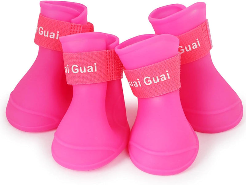 Puppy Dogs Candy Colors Anti-Slip Waterproof Rubber Rain Shoes Boots Paws Cover (Rose Red,Medium) M: 1.56''x 1.99''(W*L) Rose red - BeesActive Australia