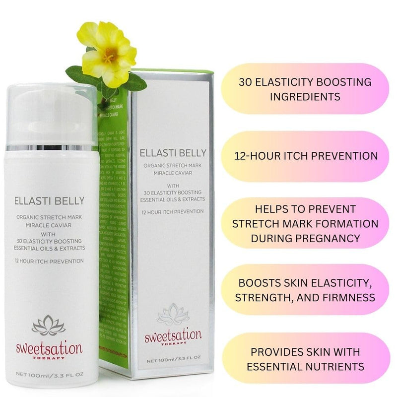 Ellasti Belly Organic Stretch Mark Miracle Caviar, 3.3oz Prevent stretch marks during pregnancy. Boost skin elasticity. - BeesActive Australia
